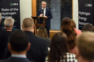 Minister Michael Shanks addresses attendees at the HEA's State of the Hydrogen Nation Report launch event